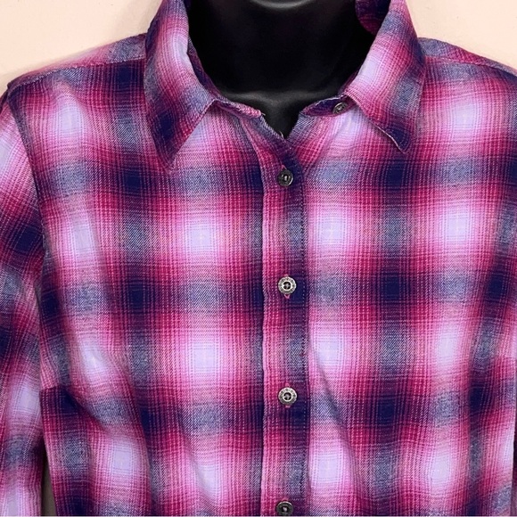 Small Noble Outfitters Womens Purple Pink Fuchsia Cotton Flannel Long Sleeve - Picture 15 of 16